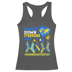World Down Syndrome Day Racerback Tank Top Blue Yellow Ribbon Down Right Perfect Awareness Support TS10 Dark Heather Print Your Wear