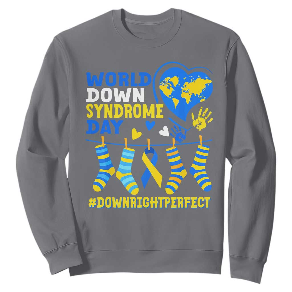 World Down Syndrome Day Sweatshirt Blue Yellow Ribbon Down Right Perfect Awareness Support TS10 Charcoal Print Your Wear