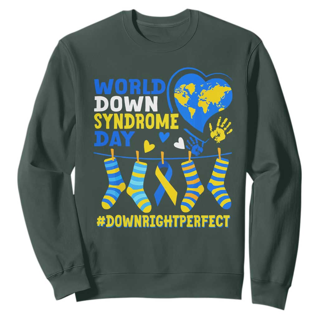World Down Syndrome Day Sweatshirt Blue Yellow Ribbon Down Right Perfect Awareness Support TS10 Dark Forest Green Print Your Wear