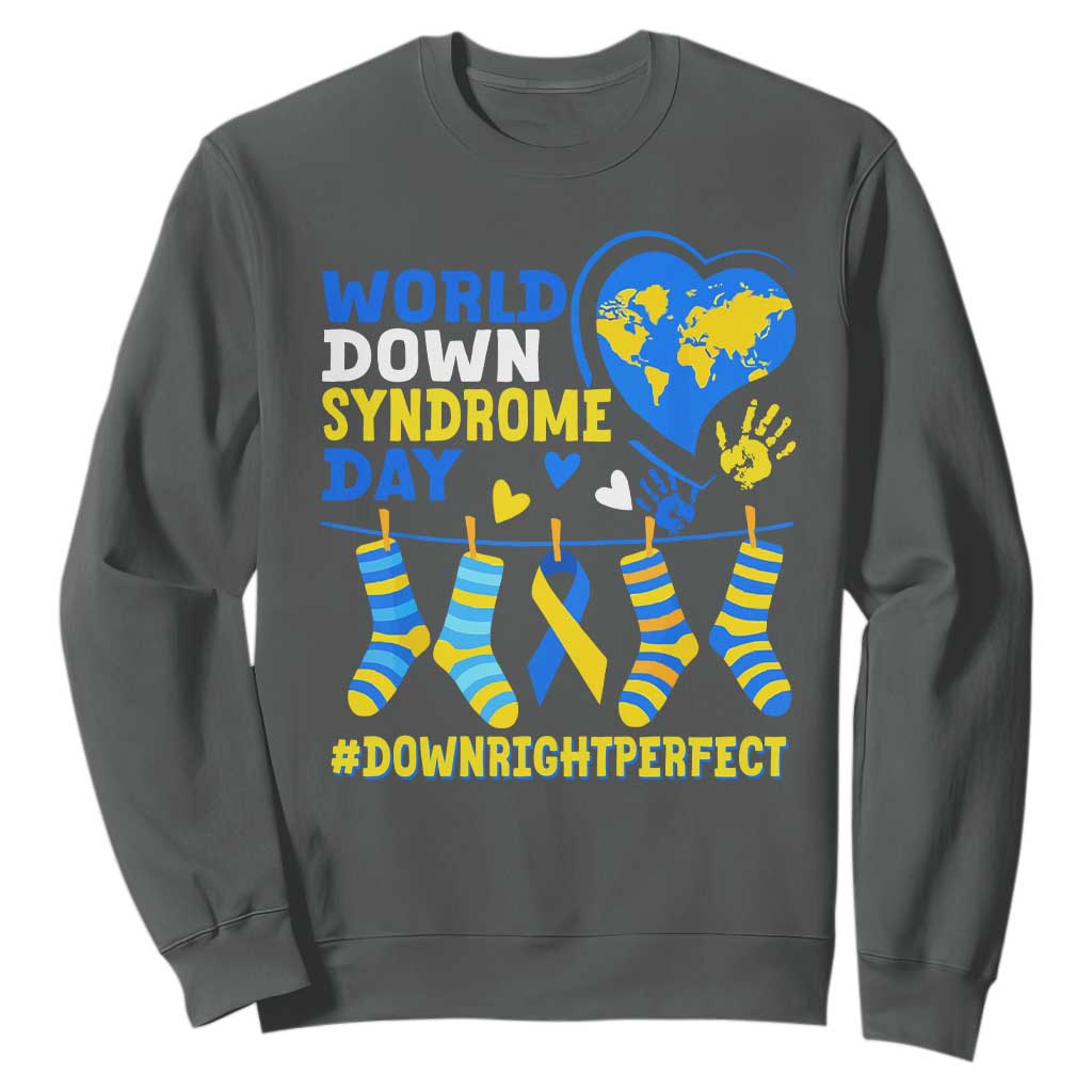 World Down Syndrome Day Sweatshirt Blue Yellow Ribbon Down Right Perfect Awareness Support TS10 Dark Heather Print Your Wear