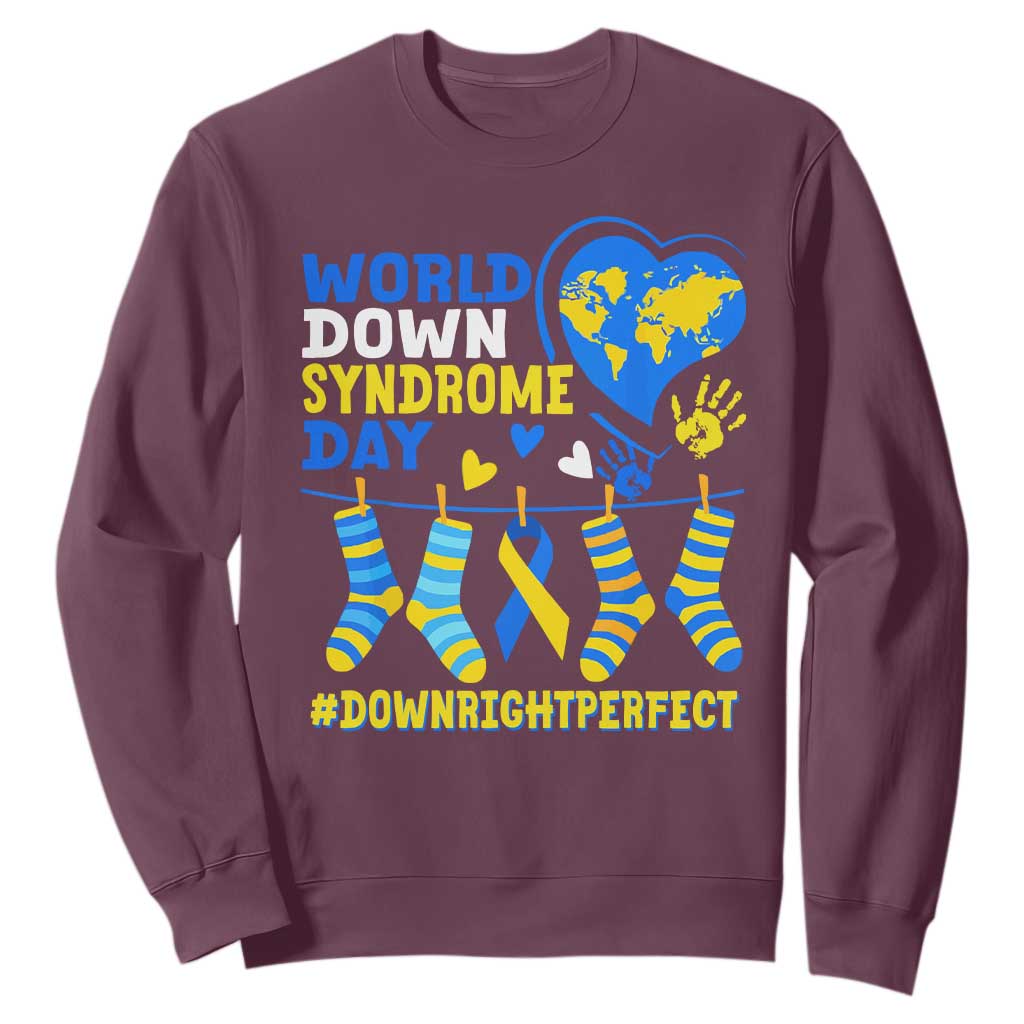 World Down Syndrome Day Sweatshirt Blue Yellow Ribbon Down Right Perfect Awareness Support TS10 Maroon Print Your Wear