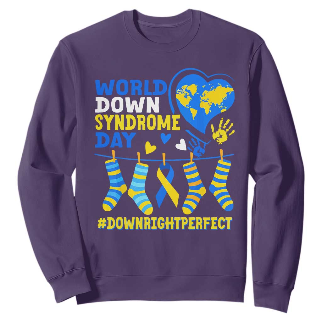 World Down Syndrome Day Sweatshirt Blue Yellow Ribbon Down Right Perfect Awareness Support TS10 Purple Print Your Wear