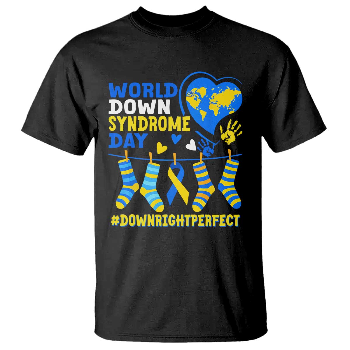 World Down Syndrome Day T Shirt Blue Yellow Ribbon Down Right Perfect Awareness Support TS10 Black Print Your Wear