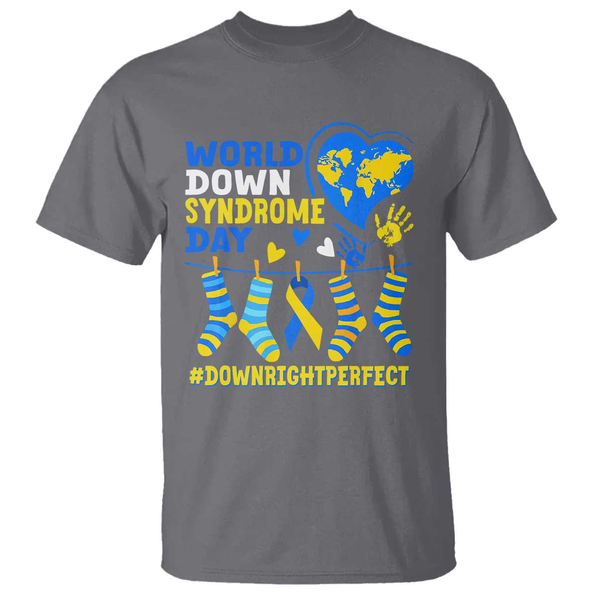 World Down Syndrome Day T Shirt Blue Yellow Ribbon Down Right Perfect Awareness Support TS10 Charcoal Print Your Wear