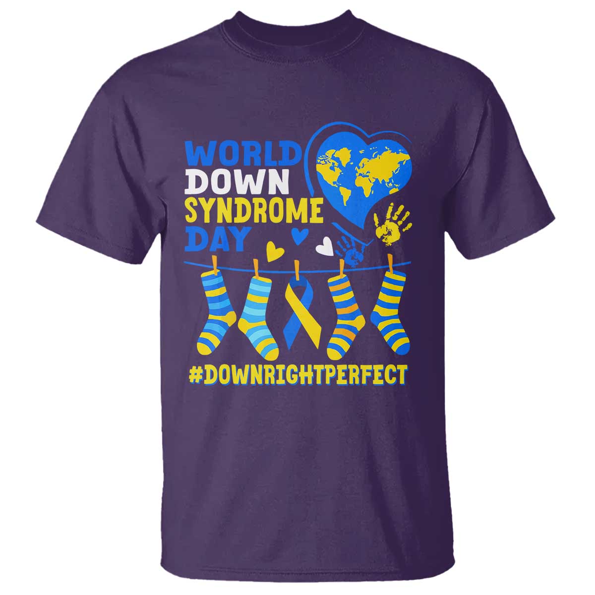 World Down Syndrome Day T Shirt Blue Yellow Ribbon Down Right Perfect Awareness Support TS10 Purple Print Your Wear
