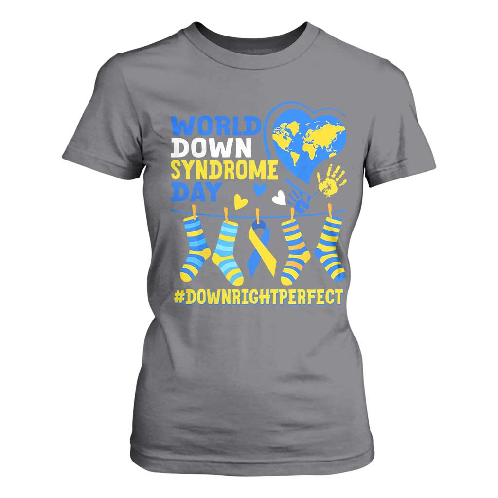 World Down Syndrome Day T Shirt For Women Blue Yellow Ribbon Down Right Perfect Awareness Support TS10 Charcoal Print Your Wear