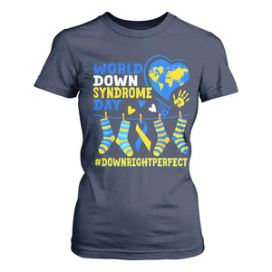 World Down Syndrome Day T Shirt For Women Blue Yellow Ribbon Down Right Perfect Awareness Support TS10 Navy Print Your Wear