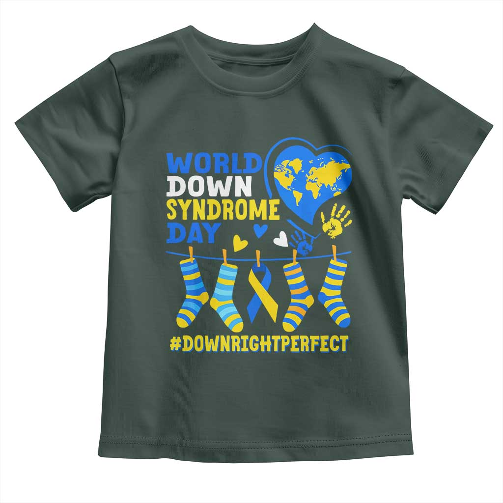 World Down Syndrome Day Toddler T Shirt Blue Yellow Ribbon Down Right Perfect Awareness Support TS10 Dark Forest Green Print Your Wear