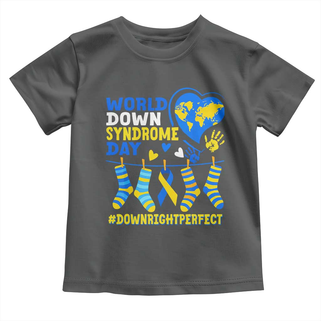 World Down Syndrome Day Toddler T Shirt Blue Yellow Ribbon Down Right Perfect Awareness Support TS10 Dark Heather Print Your Wear
