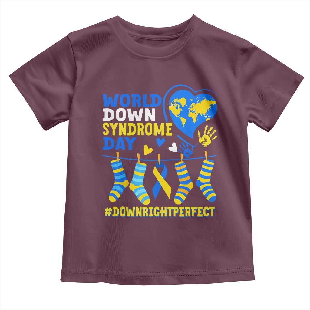 World Down Syndrome Day Toddler T Shirt Blue Yellow Ribbon Down Right Perfect Awareness Support TS10 Maroon Print Your Wear