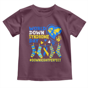 World Down Syndrome Day Toddler T Shirt Blue Yellow Ribbon Down Right Perfect Awareness Support TS10 Maroon Print Your Wear
