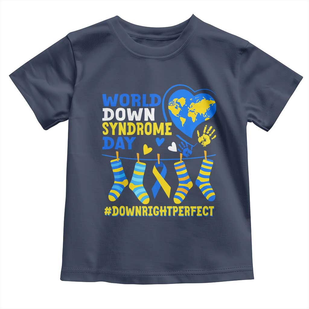 World Down Syndrome Day Toddler T Shirt Blue Yellow Ribbon Down Right Perfect Awareness Support TS10 Navy Print Your Wear