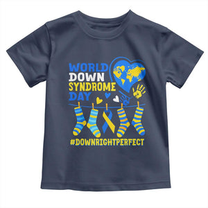 World Down Syndrome Day Toddler T Shirt Blue Yellow Ribbon Down Right Perfect Awareness Support TS10 Navy Print Your Wear