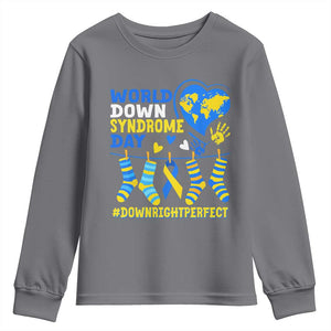World Down Syndrome Day Youth Sweatshirt Blue Yellow Ribbon Down Right Perfect Awareness Support TS10 Charcoal Print Your Wear