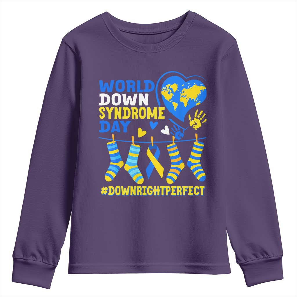 World Down Syndrome Day Youth Sweatshirt Blue Yellow Ribbon Down Right Perfect Awareness Support TS10 Purple Print Your Wear