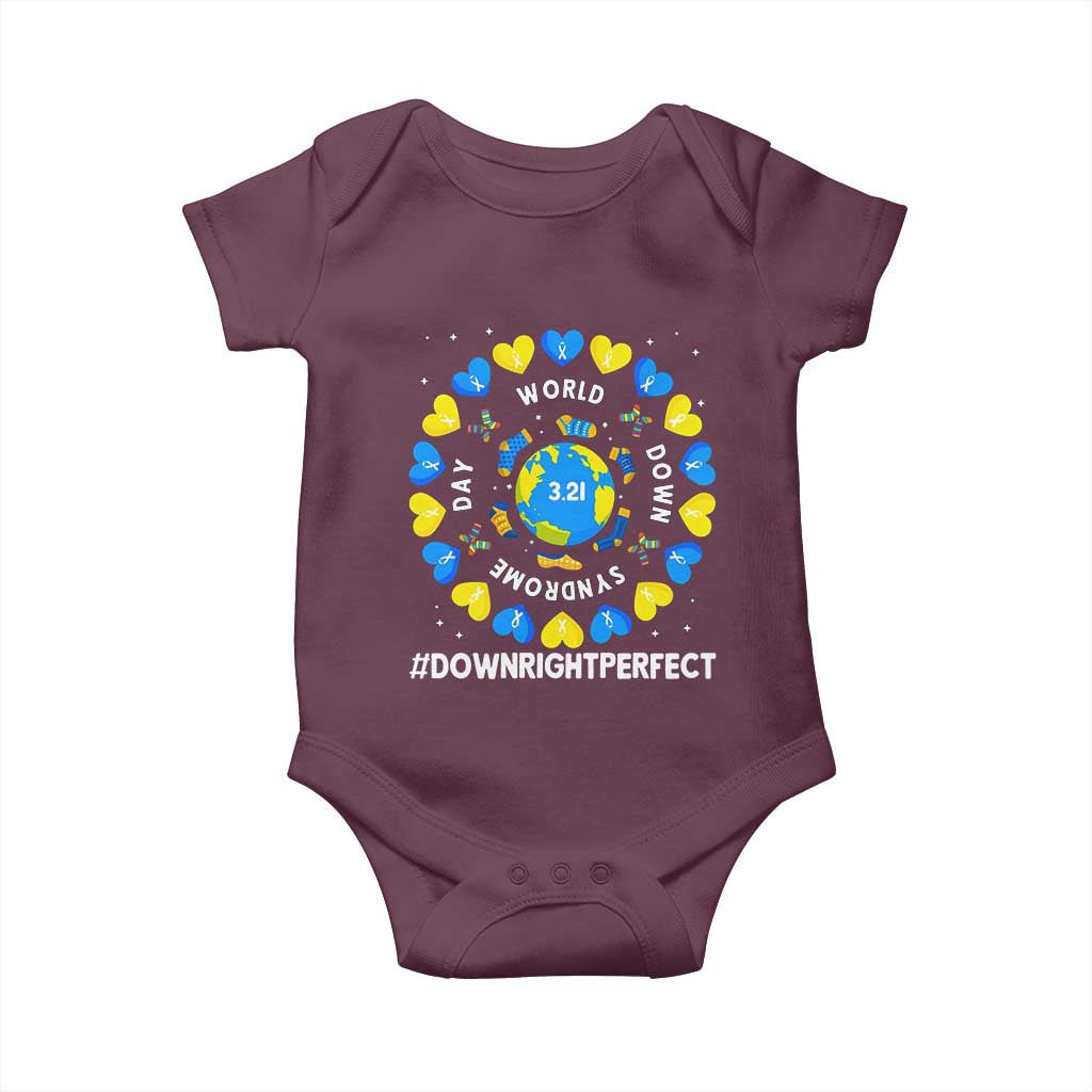 World Down Syndrome Day Baby Onesie 321 Awareness Support Blue Yellow Ribbon Down Right Perfect TS10 Maroon Print Your Wear