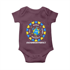 World Down Syndrome Day Baby Onesie 321 Awareness Support Blue Yellow Ribbon Down Right Perfect TS10 Maroon Print Your Wear