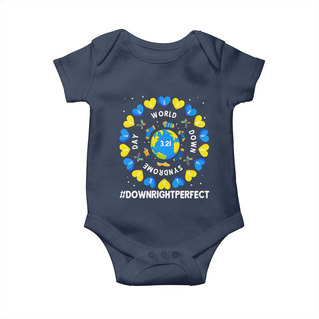 World Down Syndrome Day Baby Onesie 321 Awareness Support Blue Yellow Ribbon Down Right Perfect TS10 Navy Print Your Wear