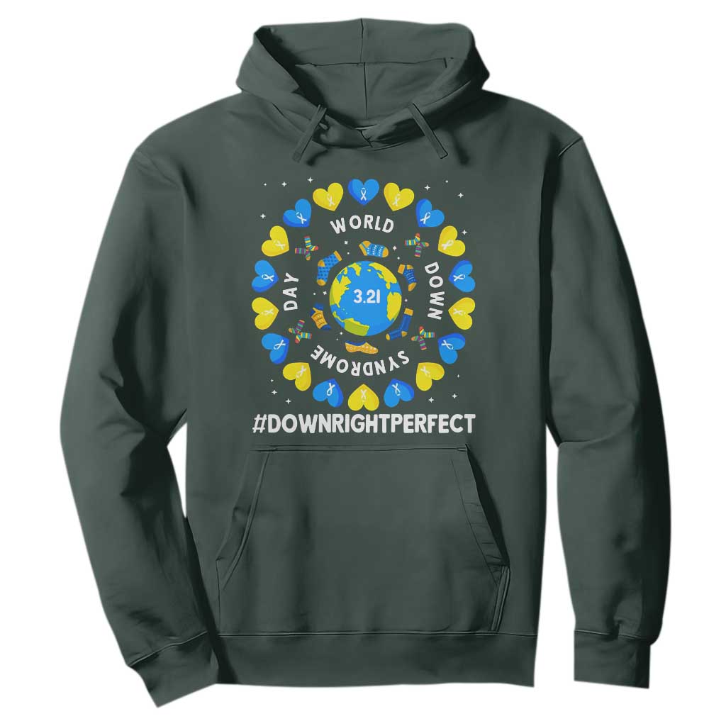 World Down Syndrome Day Hoodie 321 Awareness Support Blue Yellow Ribbon Down Right Perfect TS10 Dark Forest Green Print Your Wear