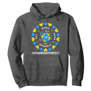 World Down Syndrome Day Hoodie 321 Awareness Support Blue Yellow Ribbon Down Right Perfect TS10 Dark Heather Print Your Wear