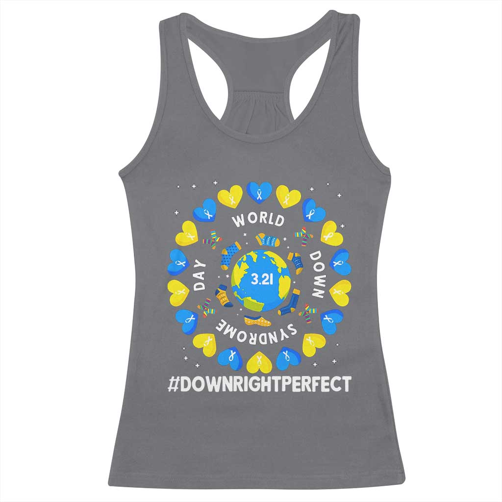 World Down Syndrome Day Racerback Tank Top 321 Awareness Support Blue Yellow Ribbon Down Right Perfect TS10 Charcoal Print Your Wear