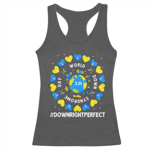 World Down Syndrome Day Racerback Tank Top 321 Awareness Support Blue Yellow Ribbon Down Right Perfect TS10 Dark Heather Print Your Wear