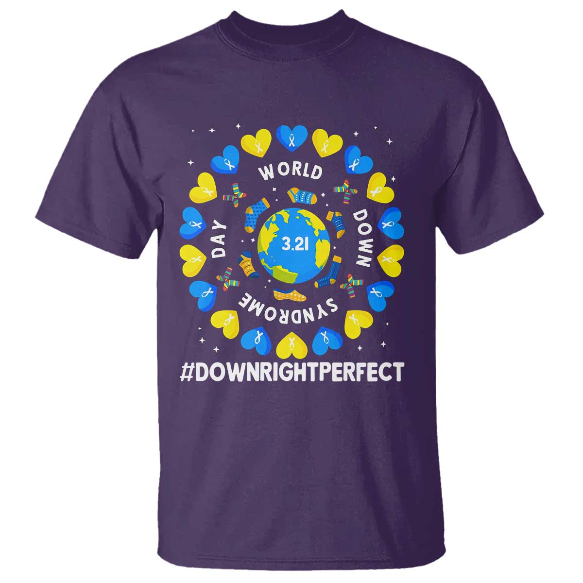 World Down Syndrome Day T Shirt 321 Awareness Support Blue Yellow Ribbon Down Right Perfect TS10 Purple Print Your Wear