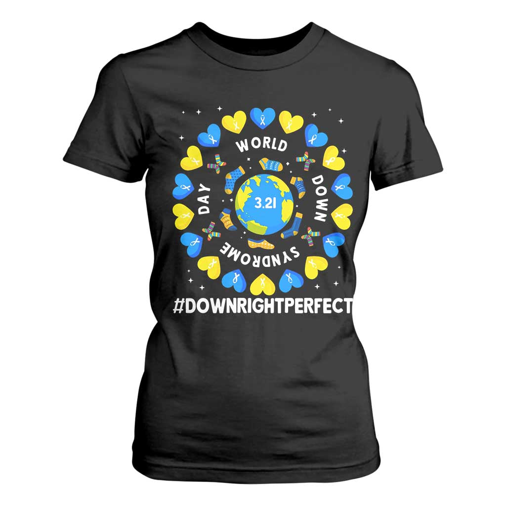 World Down Syndrome Day T Shirt For Women 321 Awareness Support Blue Yellow Ribbon Down Right Perfect TS10 Black Print Your Wear
