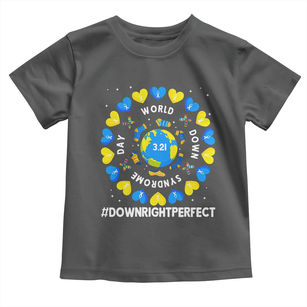 World Down Syndrome Day Toddler T Shirt 321 Awareness Support Blue Yellow Ribbon Down Right Perfect TS10 Dark Heather Print Your Wear