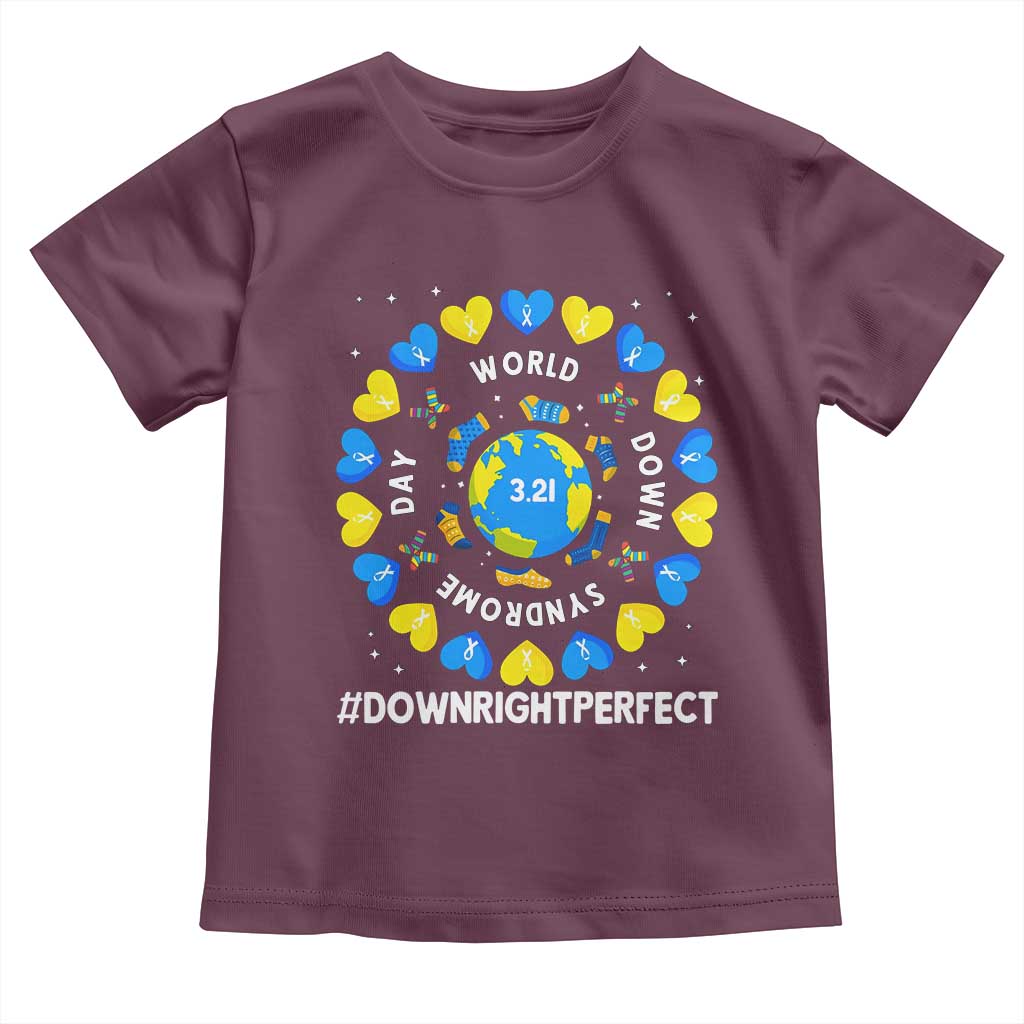 World Down Syndrome Day Toddler T Shirt 321 Awareness Support Blue Yellow Ribbon Down Right Perfect TS10 Maroon Print Your Wear