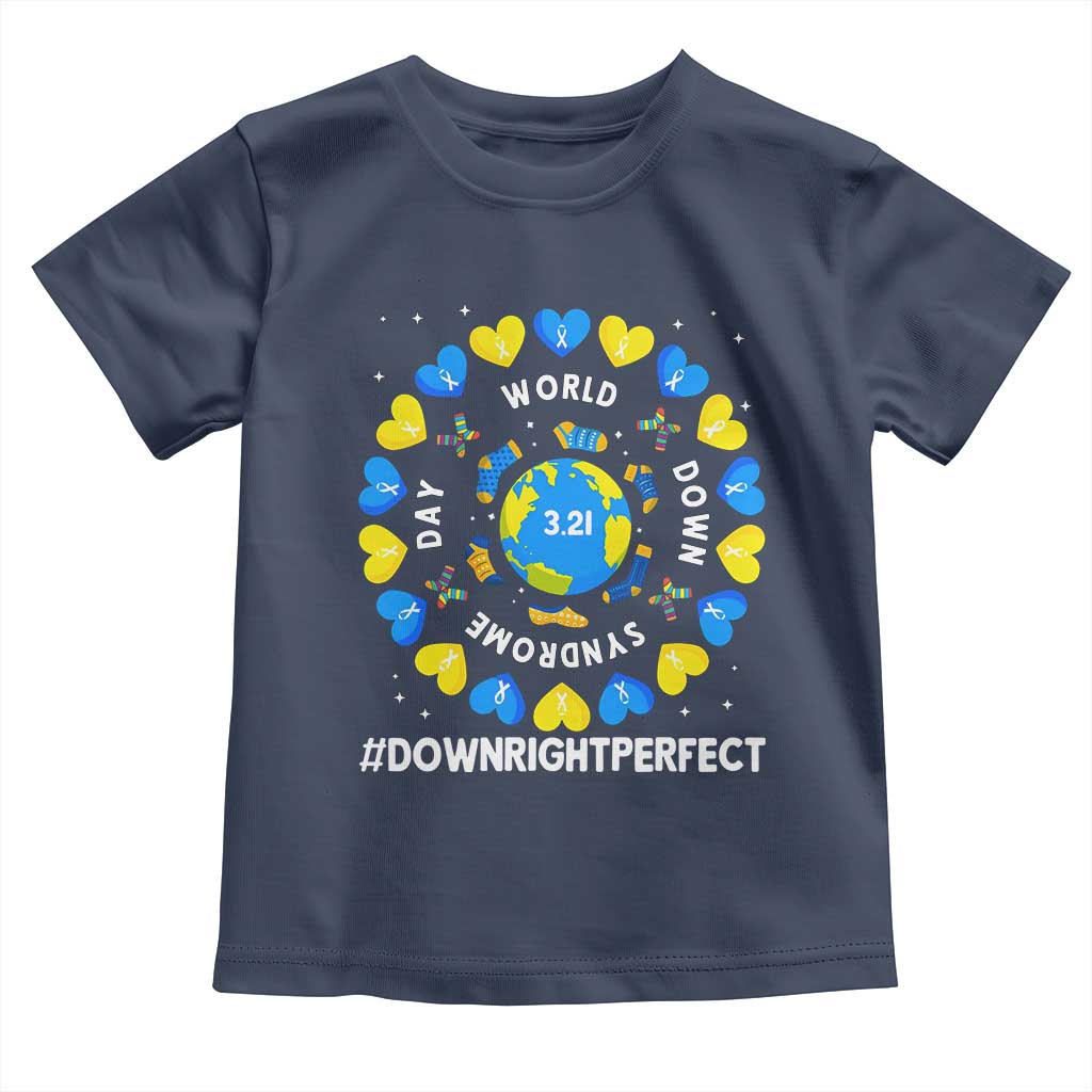 World Down Syndrome Day Toddler T Shirt 321 Awareness Support Blue Yellow Ribbon Down Right Perfect TS10 Navy Print Your Wear