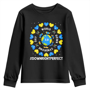 World Down Syndrome Day Youth Sweatshirt 321 Awareness Support Blue Yellow Ribbon Down Right Perfect TS10 Black Print Your Wear