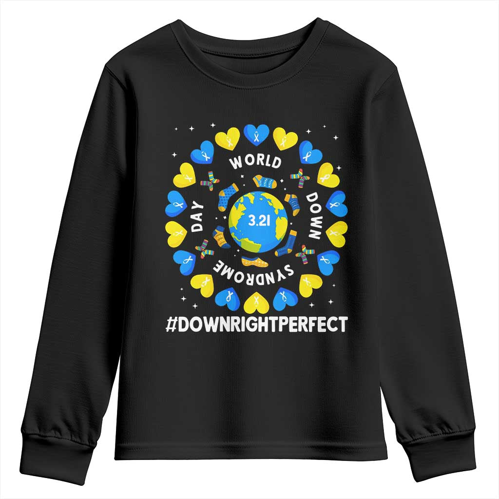 World Down Syndrome Day Youth Sweatshirt 321 Awareness Support Blue Yellow Ribbon Down Right Perfect TS10 Black Print Your Wear