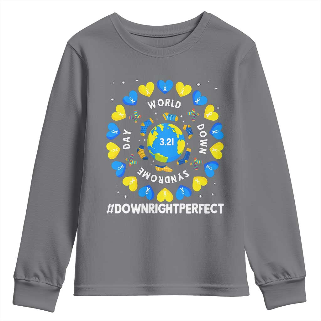 World Down Syndrome Day Youth Sweatshirt 321 Awareness Support Blue Yellow Ribbon Down Right Perfect TS10 Charcoal Print Your Wear