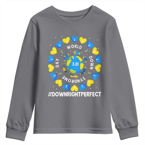World Down Syndrome Day Youth Sweatshirt 321 Awareness Support Blue Yellow Ribbon Down Right Perfect TS10 Charcoal Print Your Wear