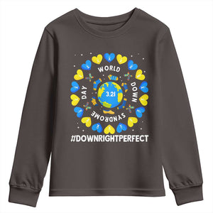 World Down Syndrome Day Youth Sweatshirt 321 Awareness Support Blue Yellow Ribbon Down Right Perfect TS10 Dark Chocolate Print Your Wear