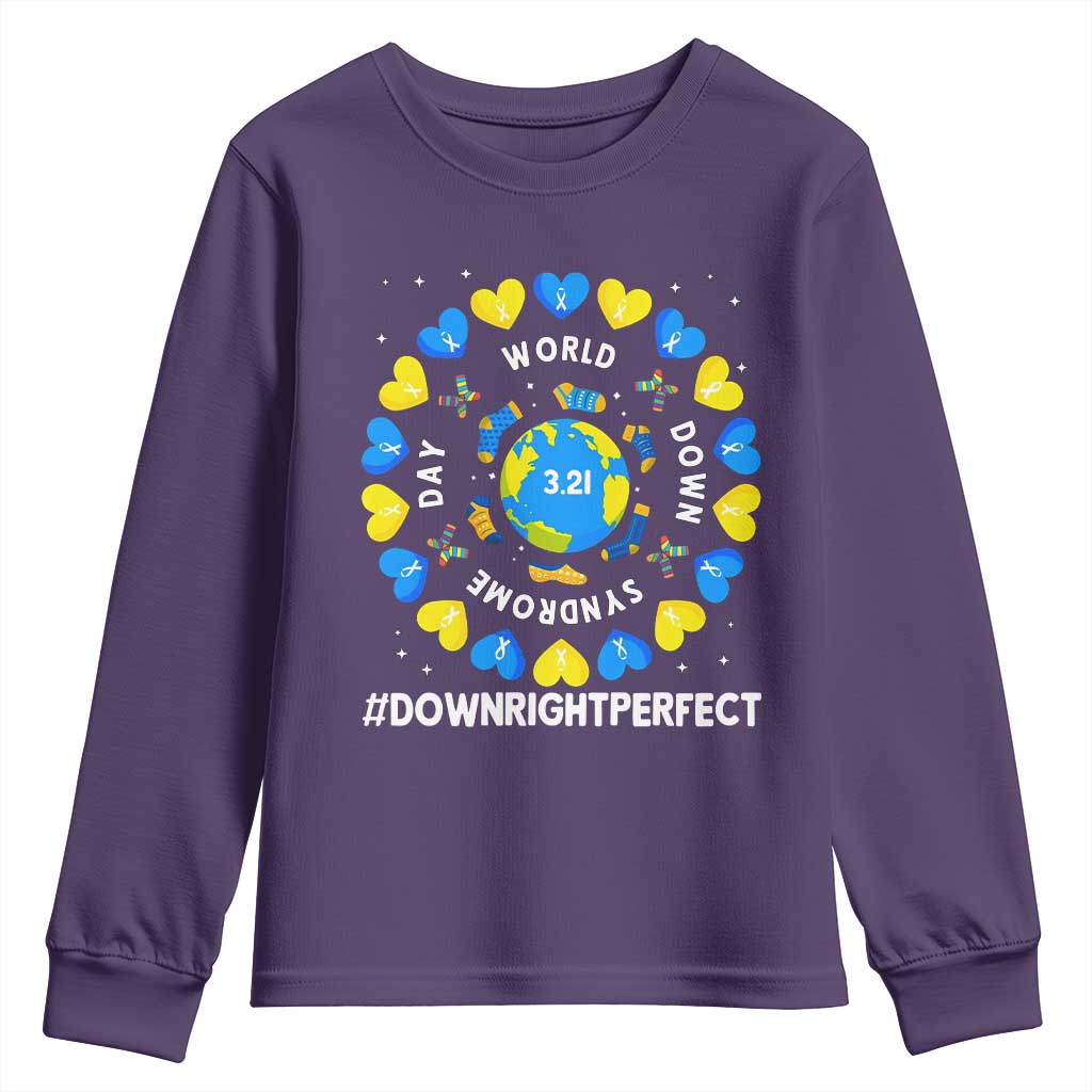 World Down Syndrome Day Youth Sweatshirt 321 Awareness Support Blue Yellow Ribbon Down Right Perfect TS10 Purple Print Your Wear