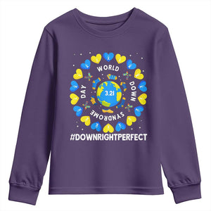 World Down Syndrome Day Youth Sweatshirt 321 Awareness Support Blue Yellow Ribbon Down Right Perfect TS10 Purple Print Your Wear
