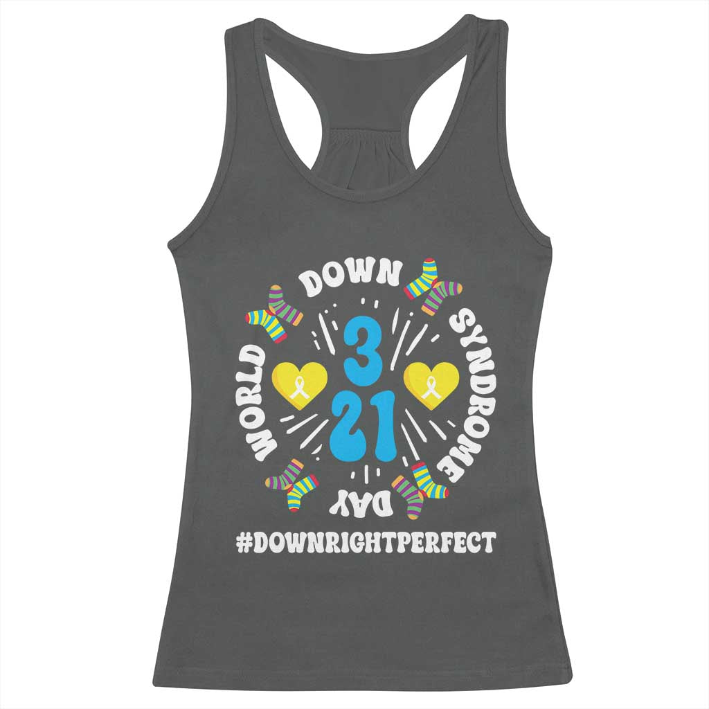World Down Syndrome Day Racerback Tank Top 321 Awareness Support Blue Yellow Ribbon TS10 Dark Heather Print Your Wear