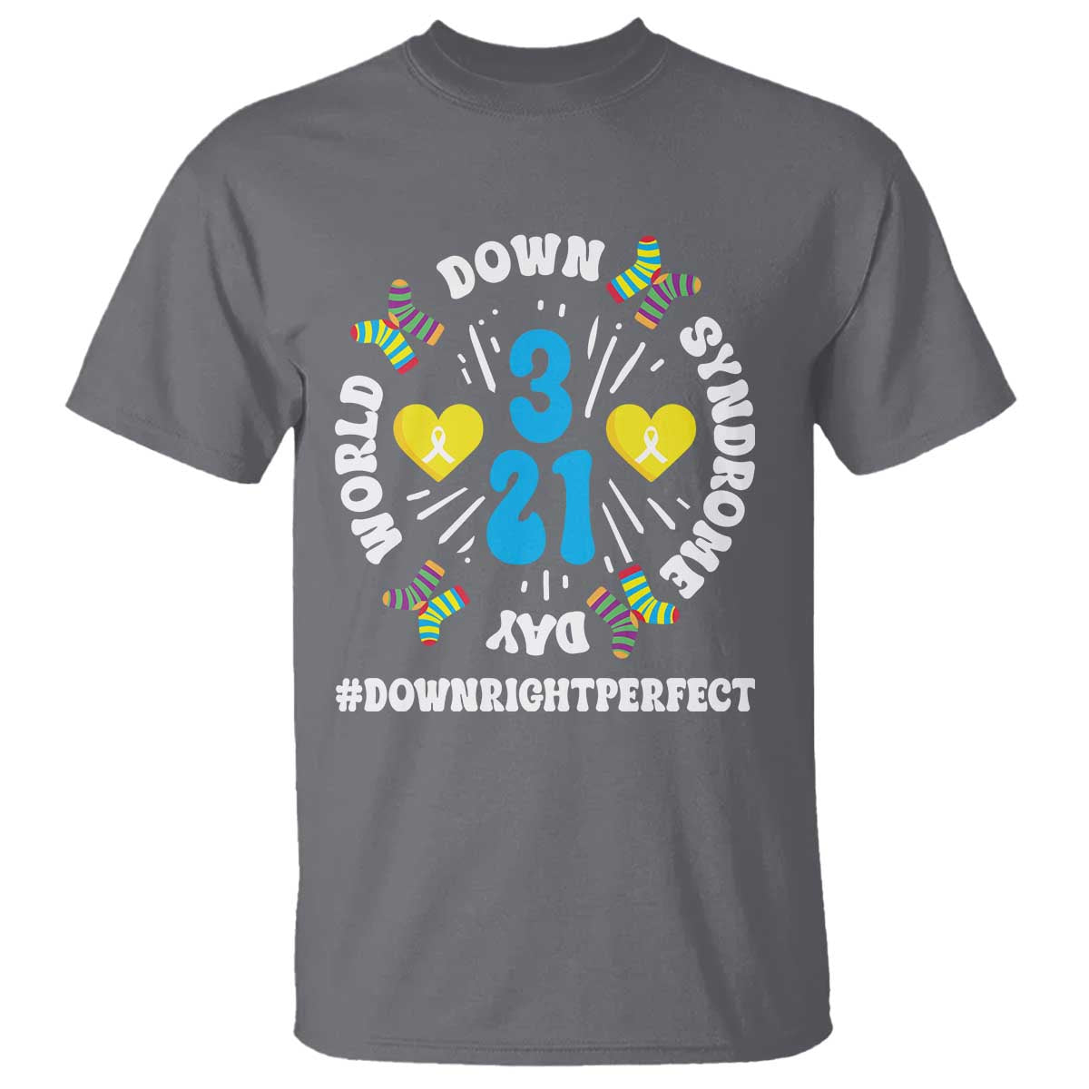 World Down Syndrome Day T Shirt 321 Awareness Support Blue Yellow Ribbon TS10 Charcoal Print Your Wear