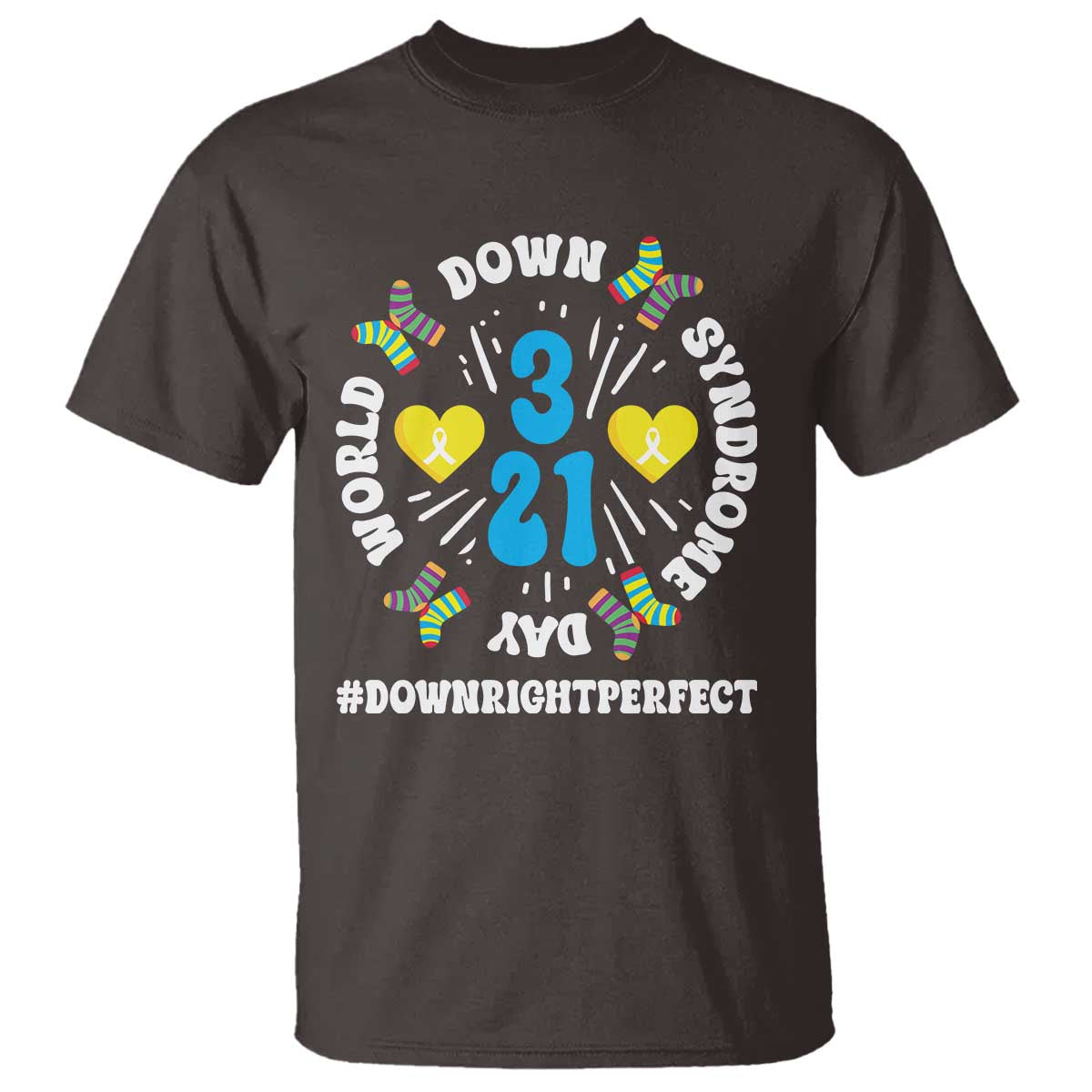World Down Syndrome Day T Shirt 321 Awareness Support Blue Yellow Ribbon TS10 Dark Chocolate Print Your Wear