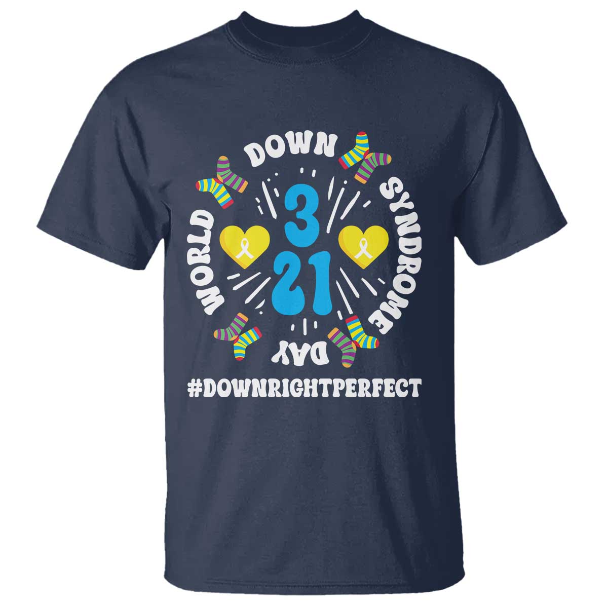 World Down Syndrome Day T Shirt 321 Awareness Support Blue Yellow Ribbon TS10 Navy Print Your Wear