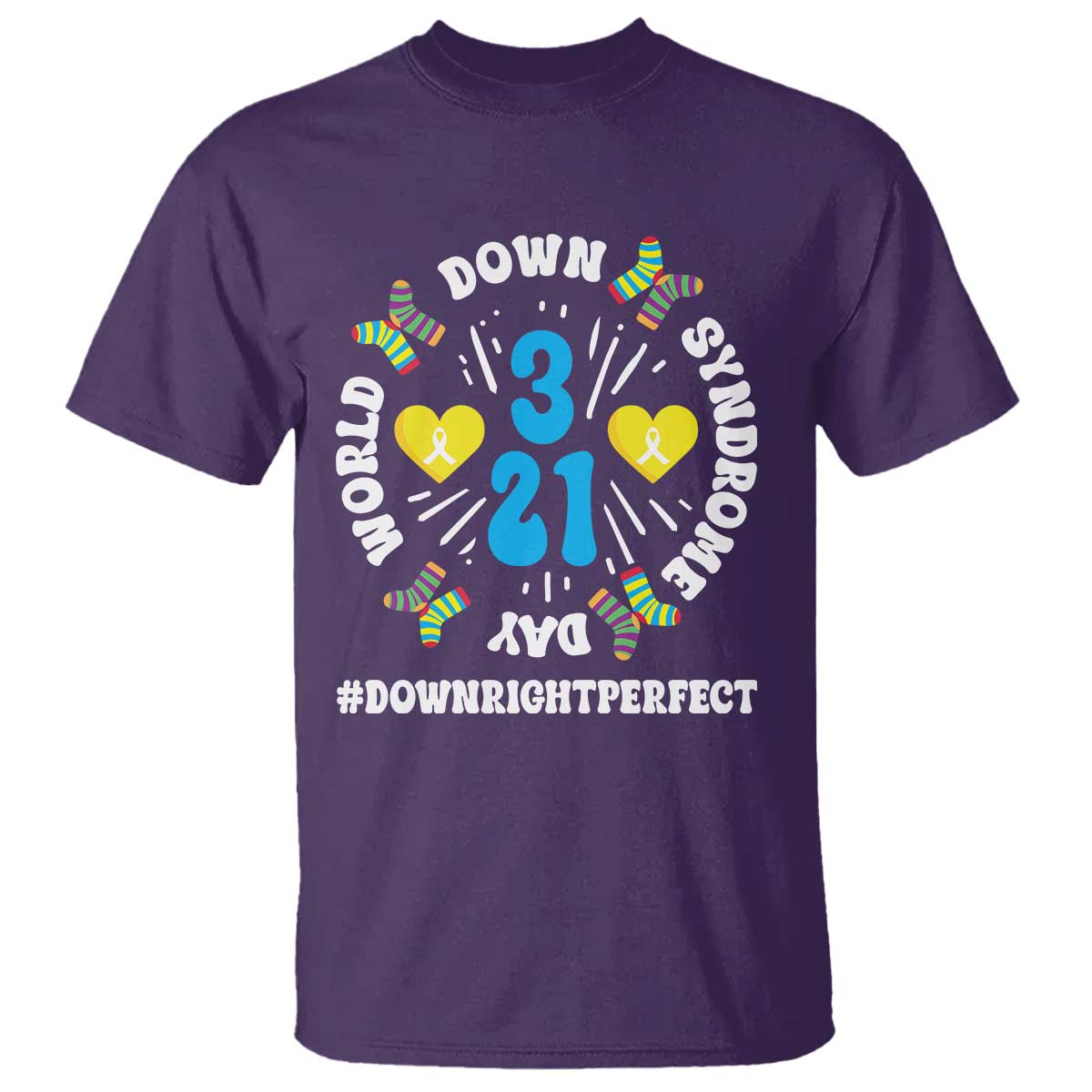 World Down Syndrome Day T Shirt 321 Awareness Support Blue Yellow Ribbon TS10 Purple Print Your Wear