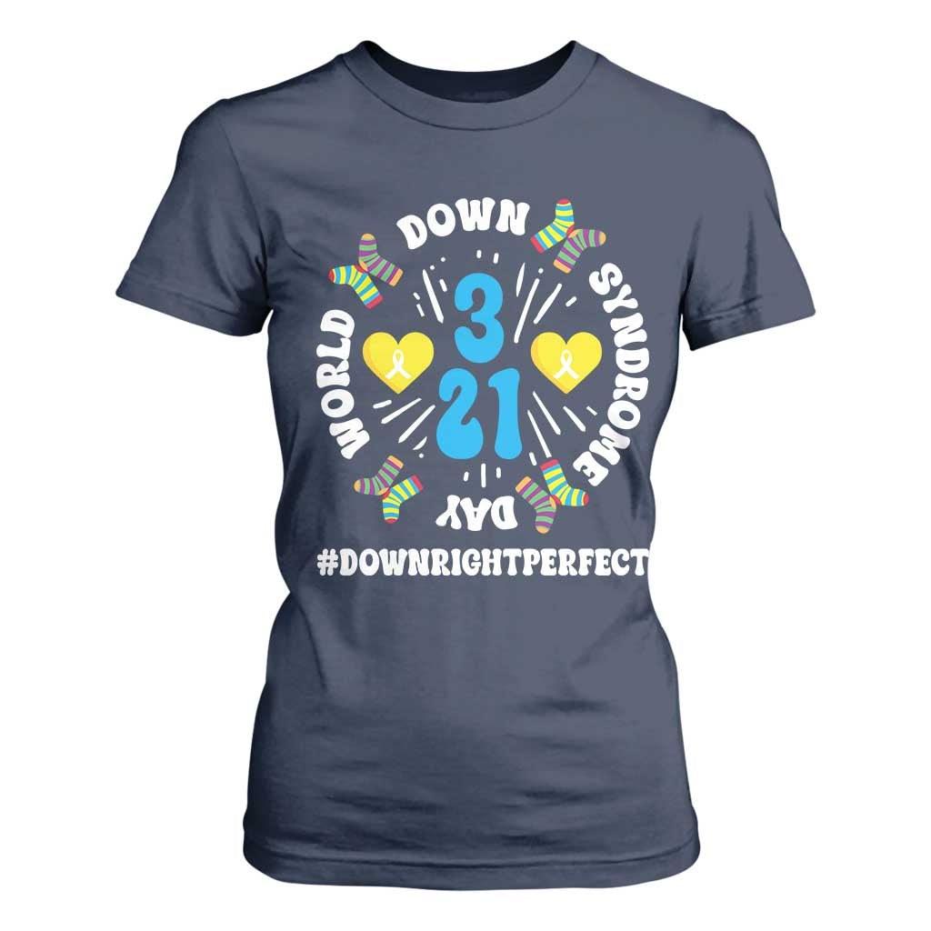 World Down Syndrome Day T Shirt For Women 321 Awareness Support Blue Yellow Ribbon TS10 Navy Print Your Wear