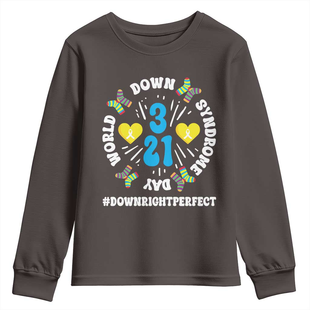 World Down Syndrome Day Youth Sweatshirt 321 Awareness Support Blue Yellow Ribbon TS10 Dark Chocolate Print Your Wear