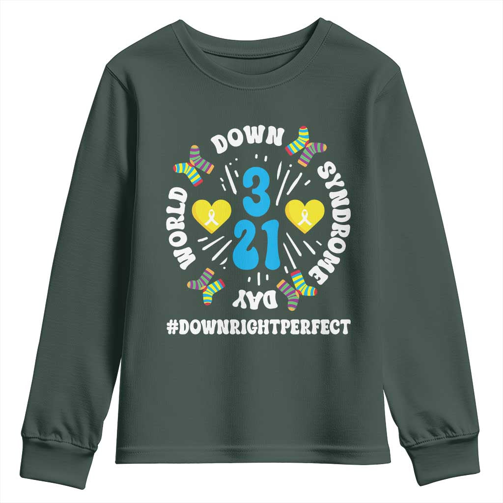 World Down Syndrome Day Youth Sweatshirt 321 Awareness Support Blue Yellow Ribbon TS10 Dark Forest Green Print Your Wear
