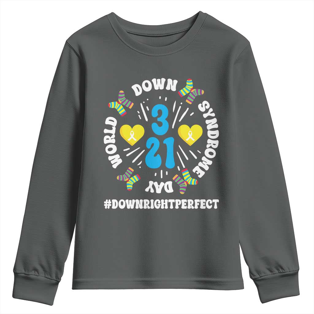 World Down Syndrome Day Youth Sweatshirt 321 Awareness Support Blue Yellow Ribbon TS10 Dark Heather Print Your Wear