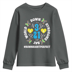 World Down Syndrome Day Youth Sweatshirt 321 Awareness Support Blue Yellow Ribbon TS10 Dark Heather Print Your Wear
