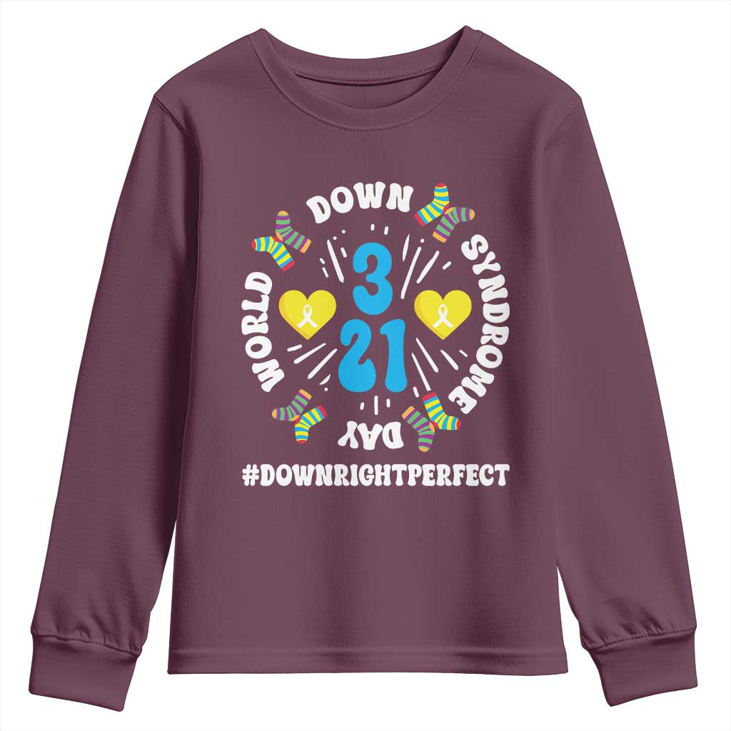 World Down Syndrome Day Youth Sweatshirt 321 Awareness Support Blue Yellow Ribbon TS10 Maroon Print Your Wear