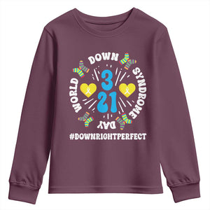 World Down Syndrome Day Youth Sweatshirt 321 Awareness Support Blue Yellow Ribbon TS10 Maroon Print Your Wear